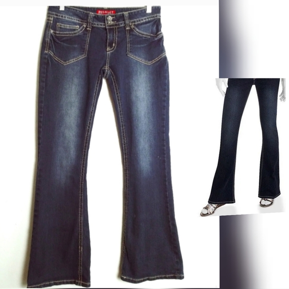 Red Rivet Jeans Pant Junior 11 Dark Wash Flare Leg Faded Casual - Picture 1 of 9